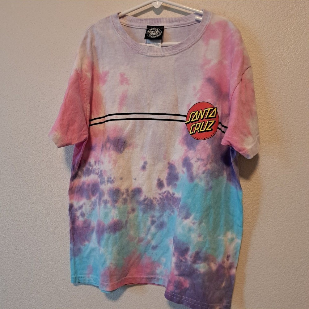 Santa Cruz Skateboards Kids Tie‎ Dye T-Shirt Pink Blue Purple Dot Logo Size M